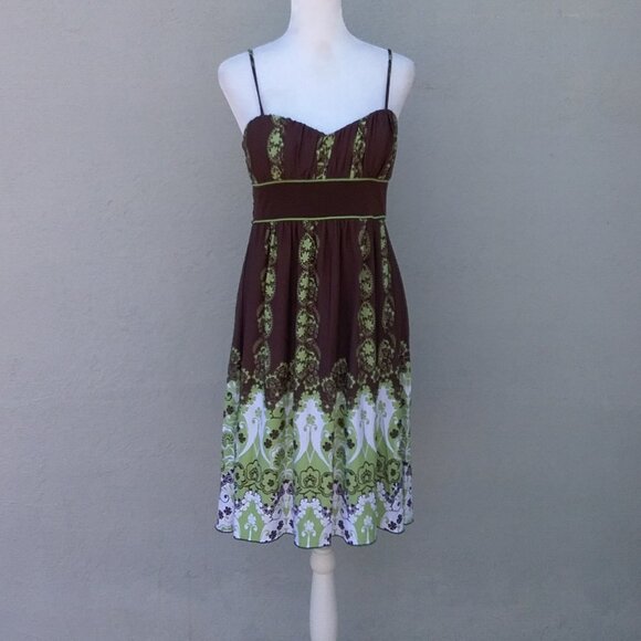 SPEECHLESS Dress Women's Size Med Brown Green Print Built in Bra NEW - Picture 8 of 8